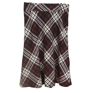 VTG Charter Club Black White Red Plaid Wool Blend A-Line Midi Skirt Size 14